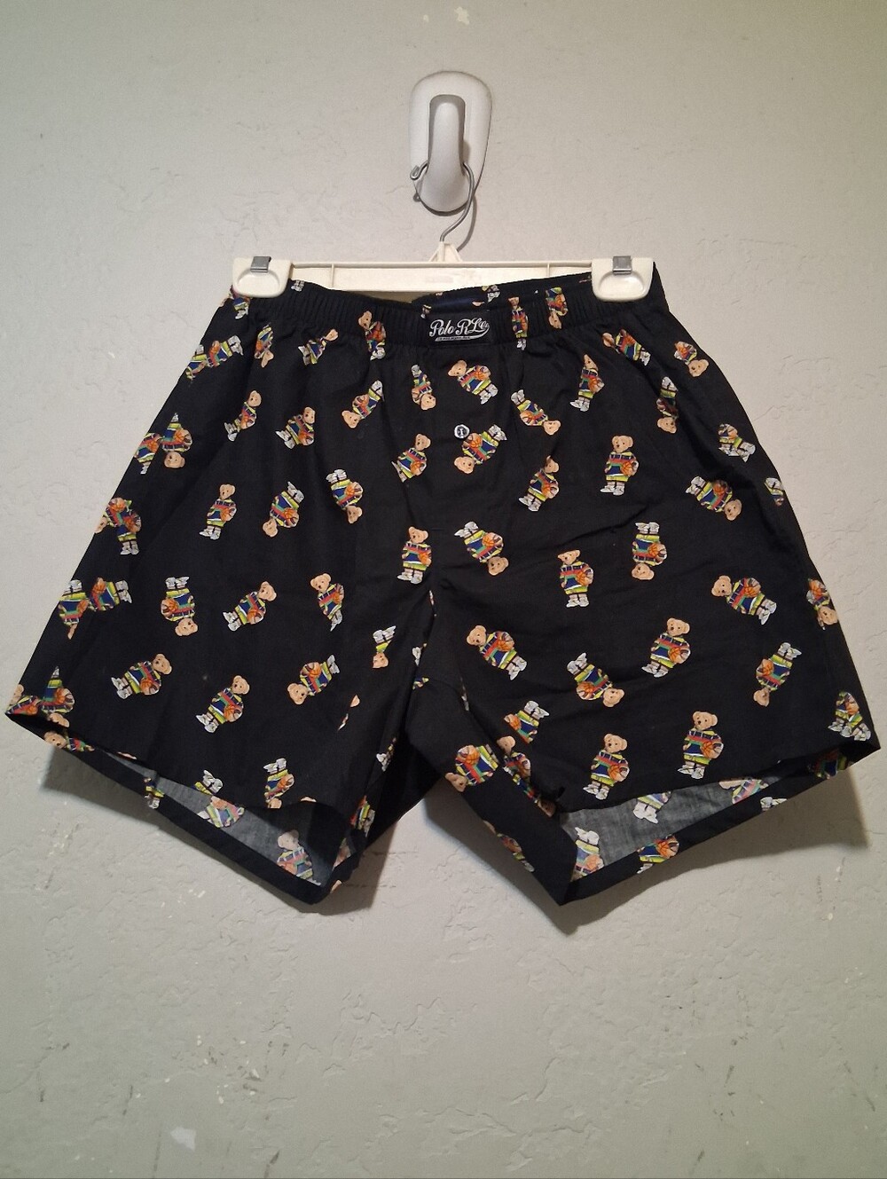 Polo Ralph Lauren Bear Print Woven Boxer Short Men Sz ChP‎ Black Basketball